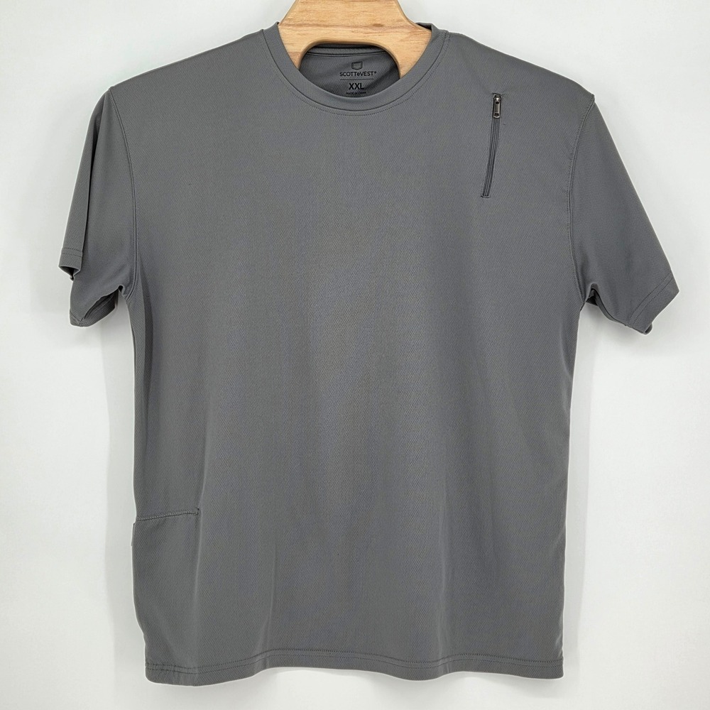 SCOTTeVEST Men's XXL‎ Performance Short Sleeve T Shirt TEC Zip Pocket Charcoal